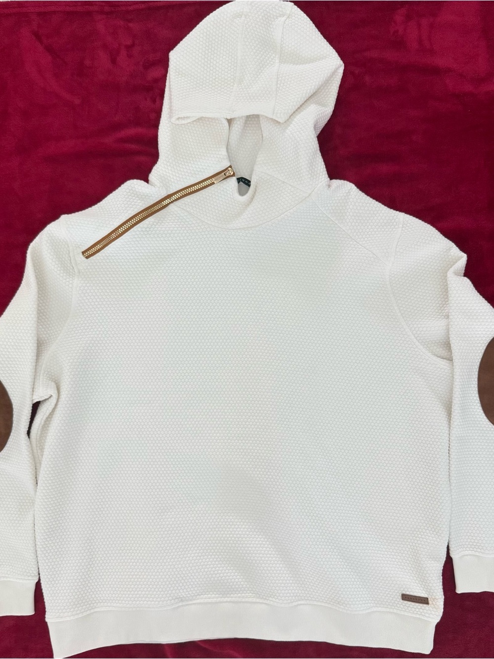 Vintage Sean John Pebble Texture Asymmetric Zip Hoodie with Suede Elbow Patches